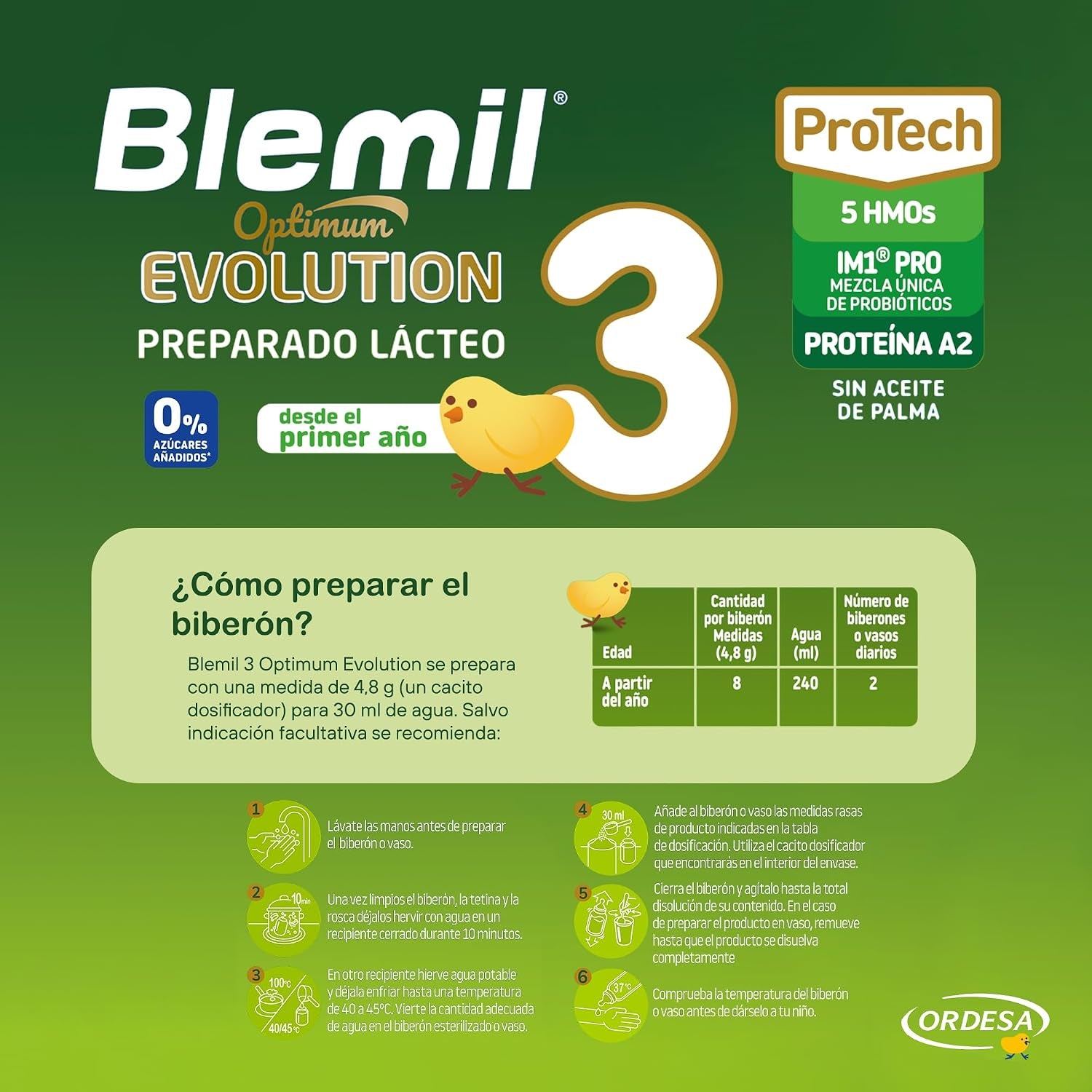 Blemil 3 Optimum Evolution | 800G | Preparado Lácteo En Polvo Para Niños De 1 a 3 Años - 0% Azúcares Añadidos, Sin Aceite De Palma