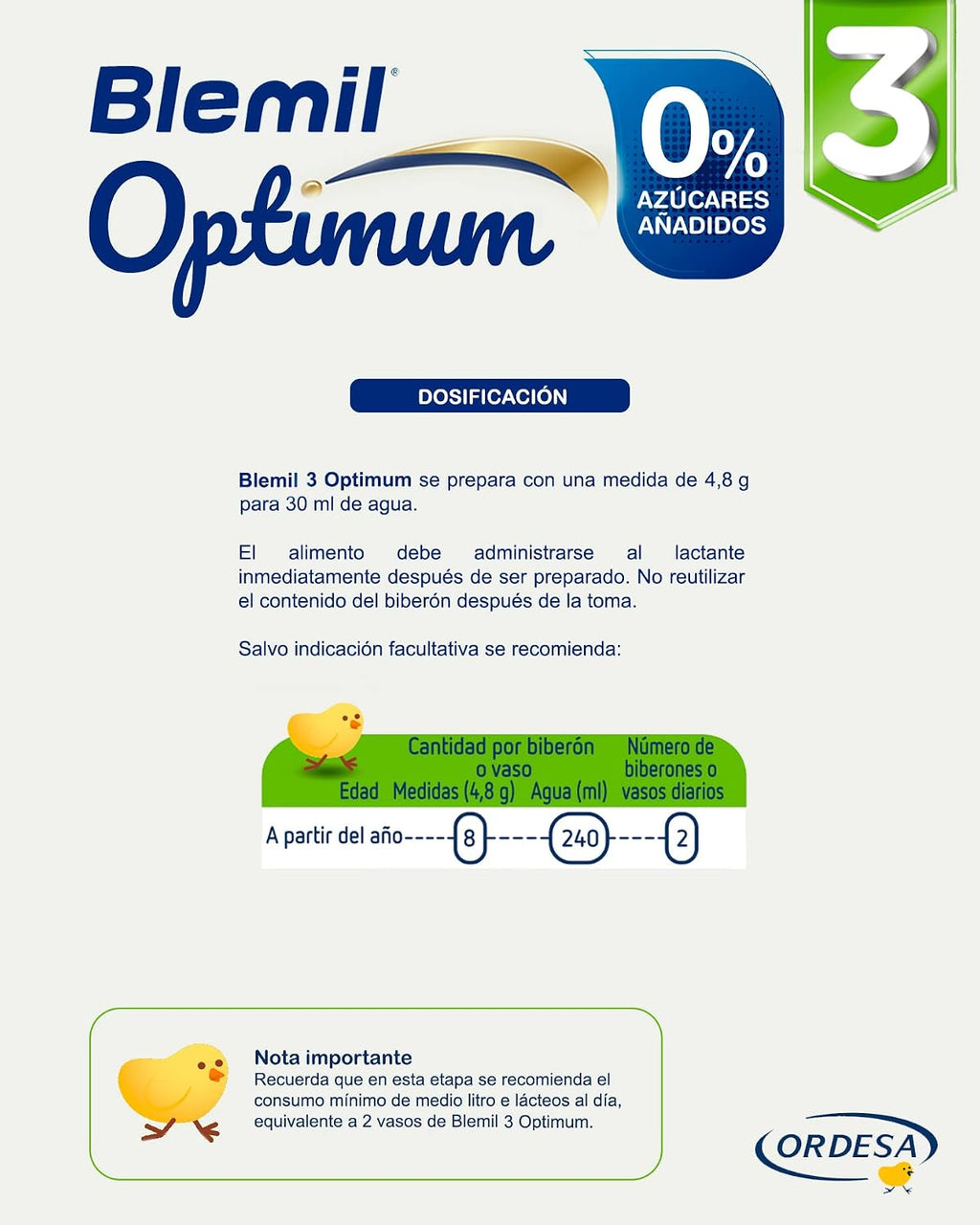 Blemil 3 Optimum Protech 0% Azúcares Añadidos - Preparado Lácteo En Polvo, Desde Los 12 Meses, 800 G