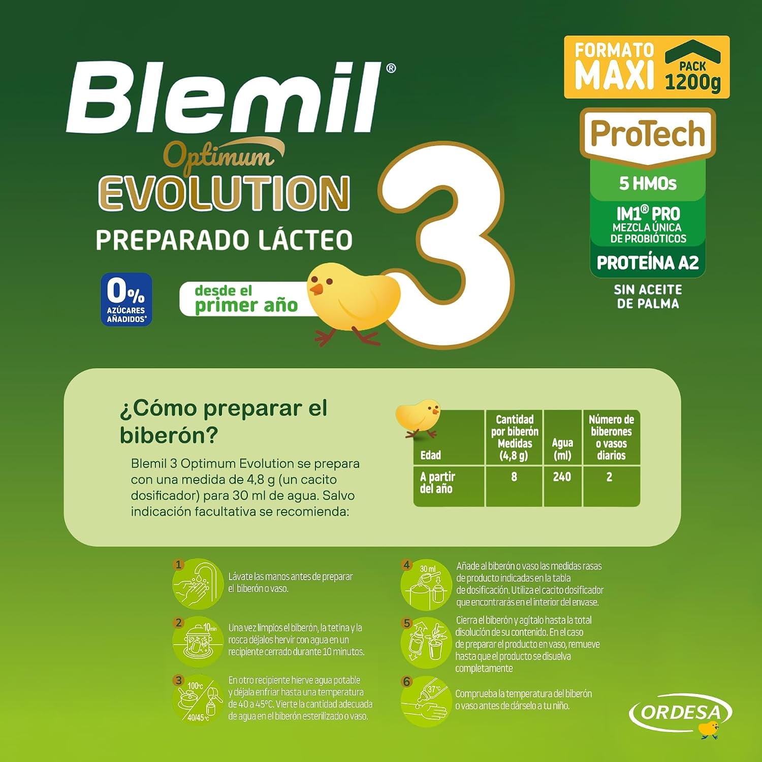 Blemil 3 Optimum Evolution | 1200G | Preparado Lácteo En Polvo Para Niños De 1 a 3 Años - 0% Azúcares Añadidos, Sin Aceite De Palma - Formato Ahorro