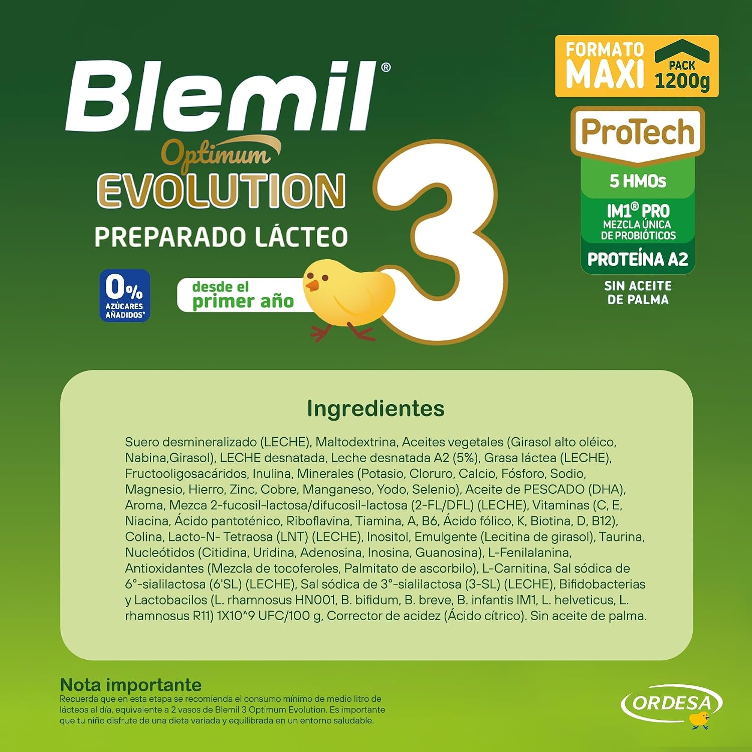 Blemil 3 Optimum Evolution | 1200G | Preparado Lácteo En Polvo Para Niños De 1 a 3 Años - 0% Azúcares Añadidos, Sin Aceite De Palma - Formato Ahorro (Paquete De 2)
