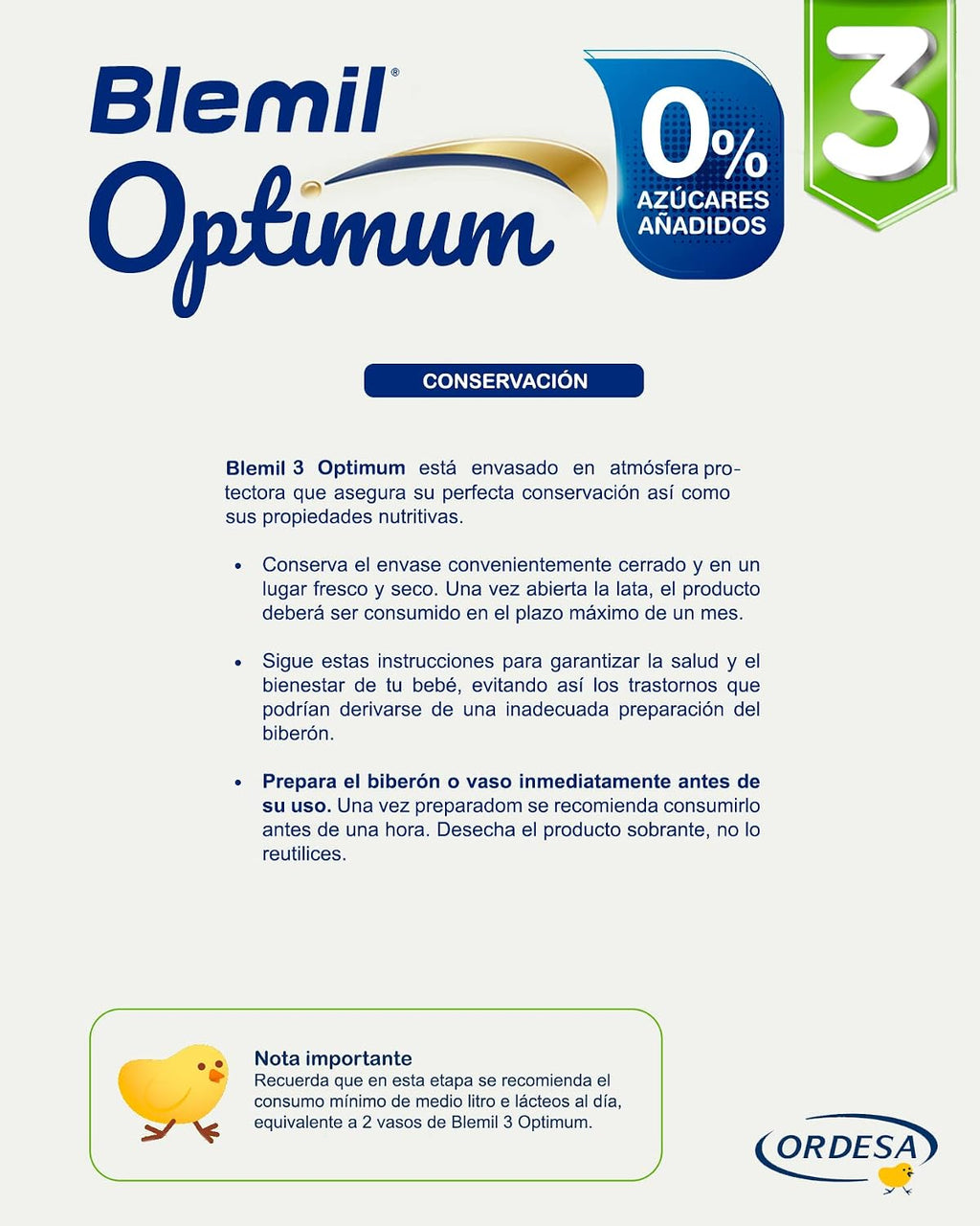 Blemil 3 Optimum Protech 0% Azúcares Añadidos - Preparado Lácteo En Polvo, Desde Los 12 Meses, 800 G