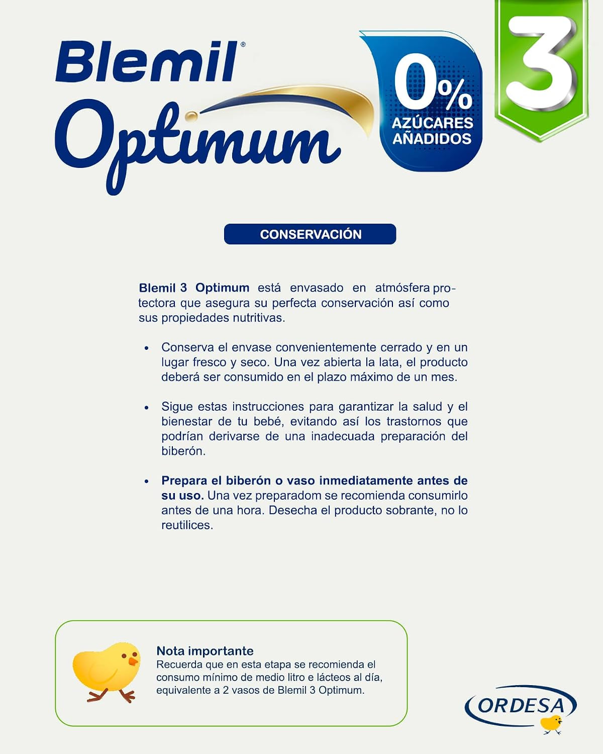 Blemil 3 Optimum Protech 0% Azúcares Añadidos - Preparado Lácteo En Polvo, Desde Los 12 Meses, 800 G