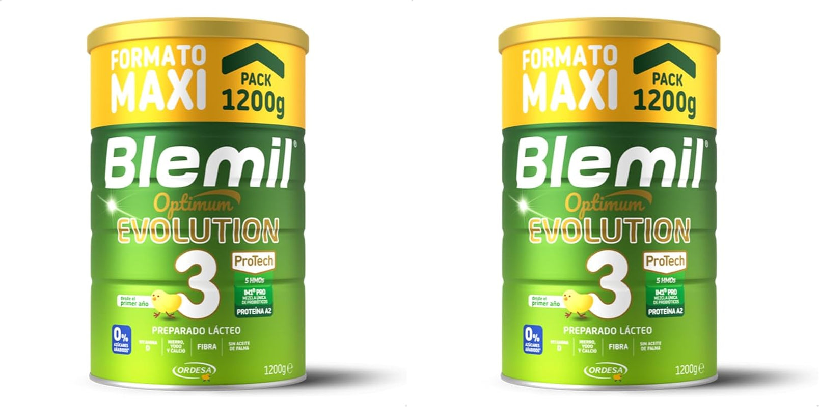 Blemil 3 Optimum Evolution | 1200G | Preparado Lácteo En Polvo Para Niños De 1 a 3 Años - 0% Azúcares Añadidos, Sin Aceite De Palma - Formato Ahorro (Paquete De 2)