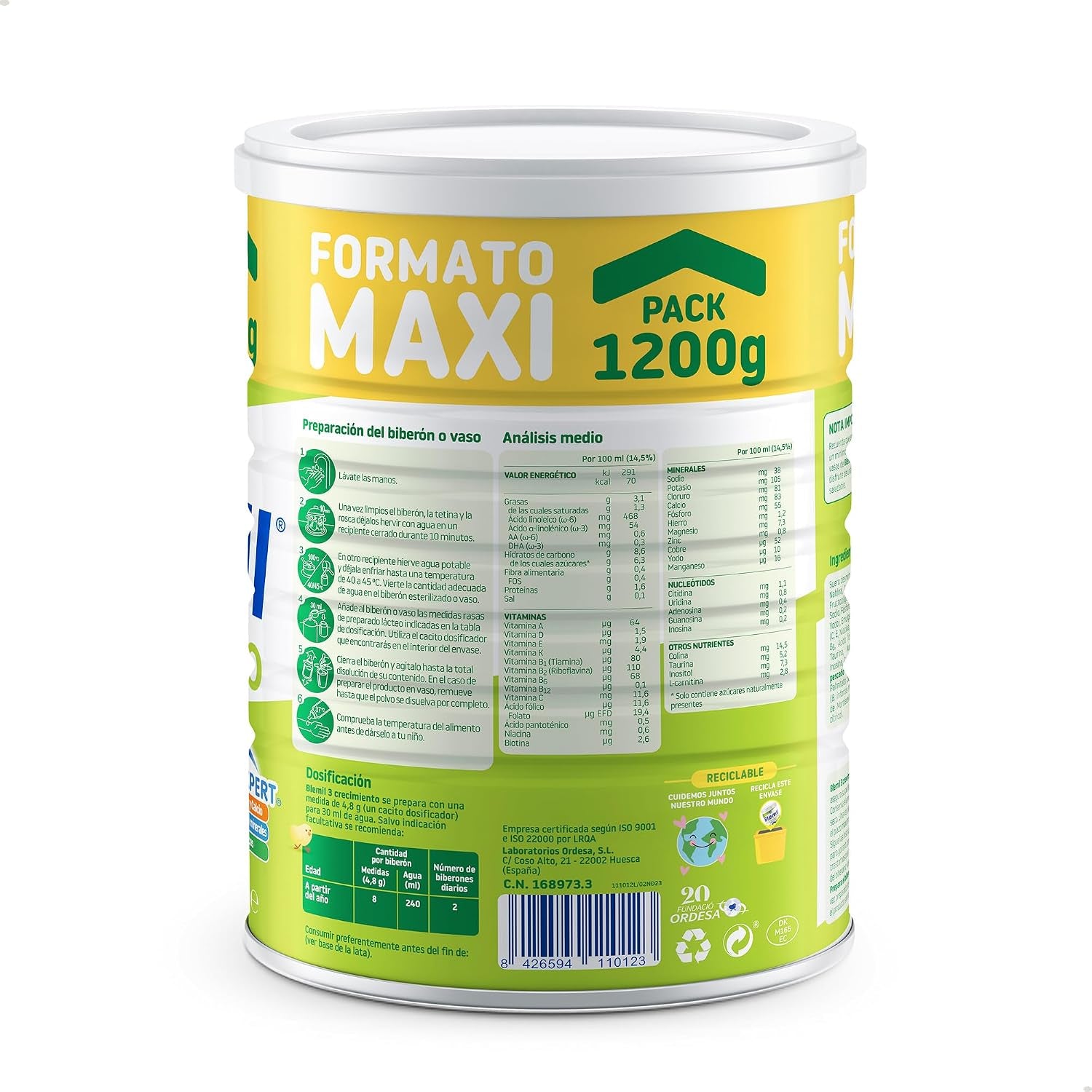 Blemil 3 Crecimiento 0% Azúcares Añadidos | 1200G | Preparado Lácteo En Polvo Para Niños De 1 a 3 Años - Formato Ahorro | Preparado En Polvo, Para Niños De 1 a 3 Años, Formato Ahorro