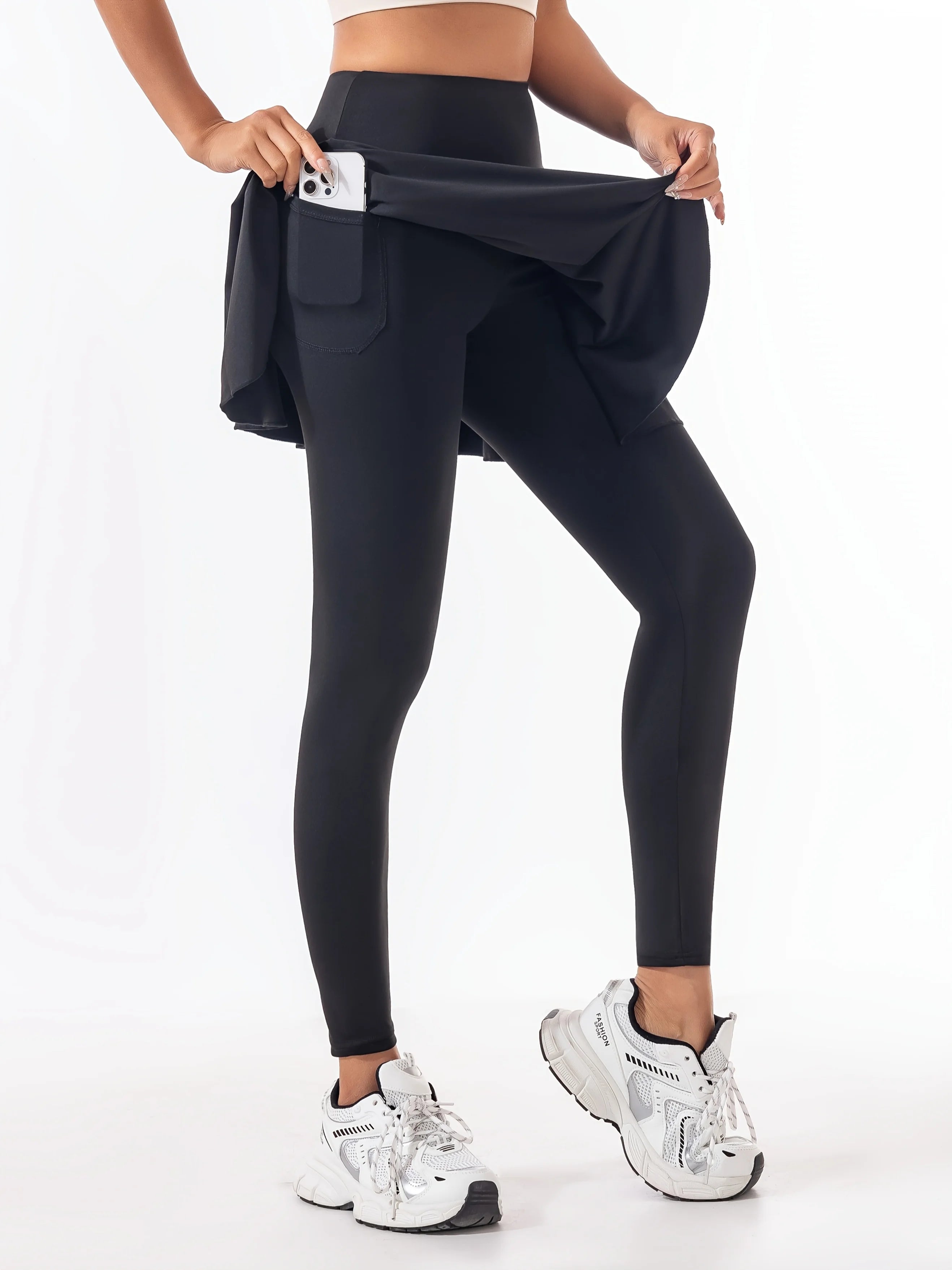 Plus Size Women'S Fake Two-Piece Yoga Pants High Waist Quick Dry Sports Pants Running Fitness Leggings with Skirt Overlay