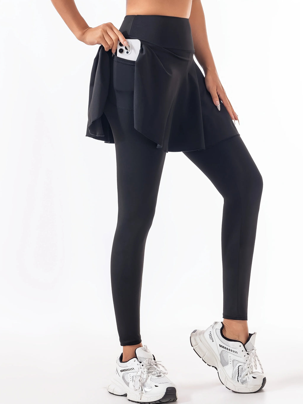 Plus Size Women'S Fake Two-Piece Yoga Pants High Waist Quick Dry Sports Pants Running Fitness Leggings with Skirt Overlay