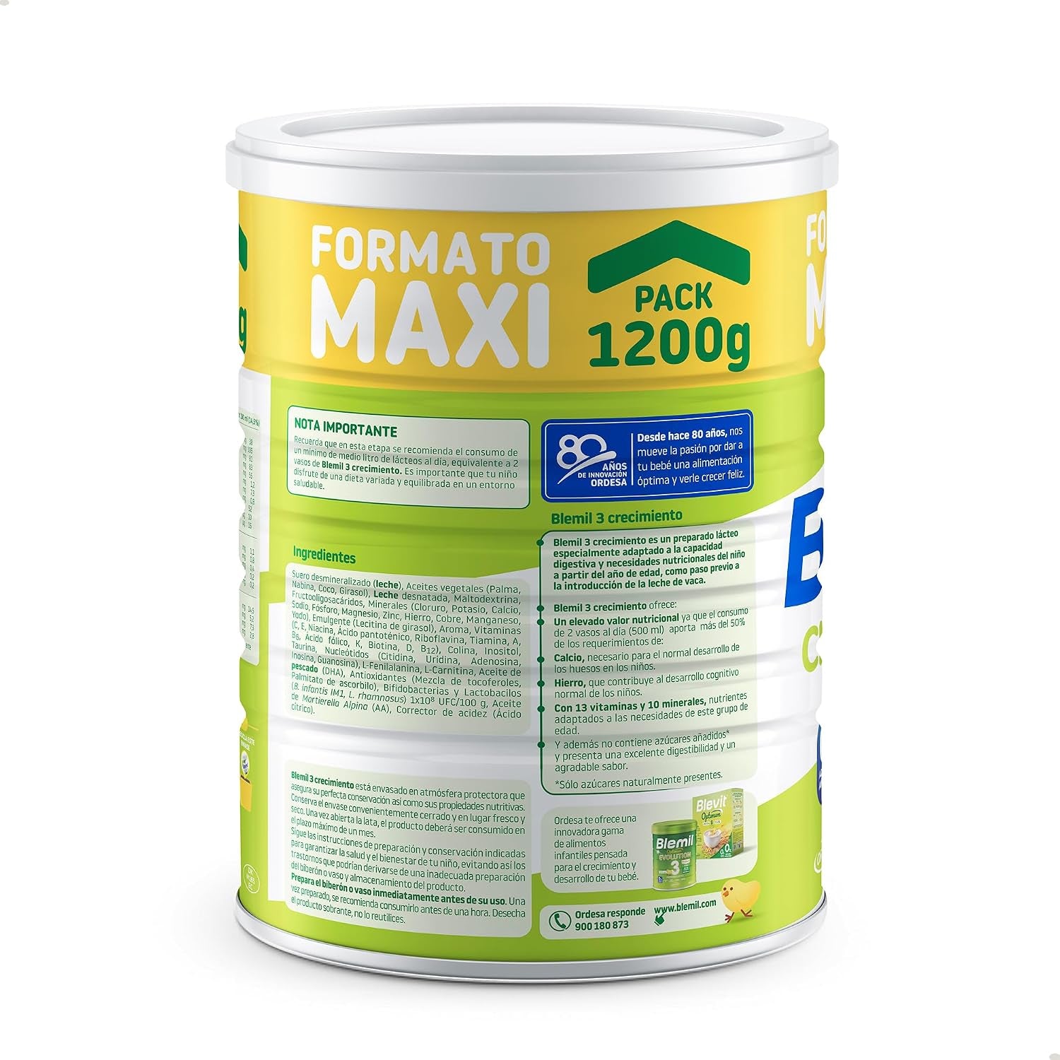 Blemil 3 Crecimiento 0% Azúcares Añadidos | 1200G | Preparado Lácteo En Polvo Para Niños De 1 a 3 Años - Formato Ahorro | Preparado En Polvo, Para Niños De 1 a 3 Años, Formato Ahorro