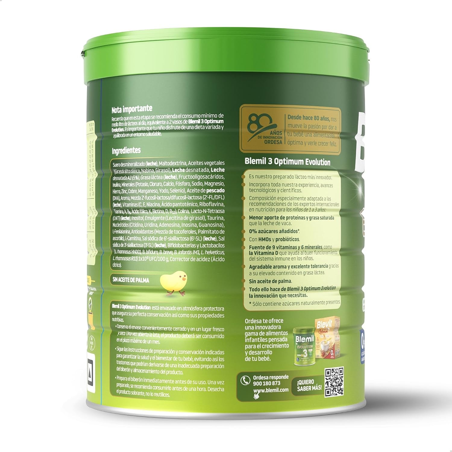Blemil 3 Optimum Evolution | 800G | Preparado Lácteo En Polvo Para Niños De 1 a 3 Años - 0% Azúcares Añadidos, Sin Aceite De Palma