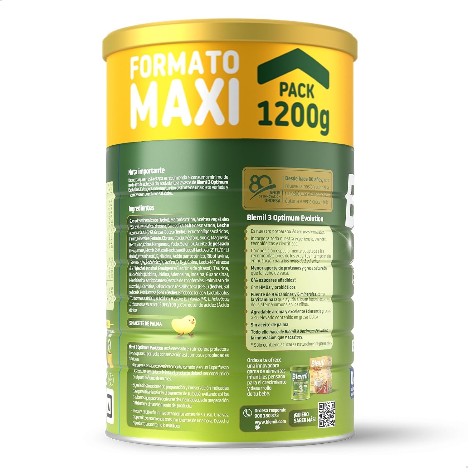 Blemil 3 Optimum Evolution | 1200G | Preparado Lácteo En Polvo Para Niños De 1 a 3 Años - 0% Azúcares Añadidos, Sin Aceite De Palma - Formato Ahorro (Paquete De 2)