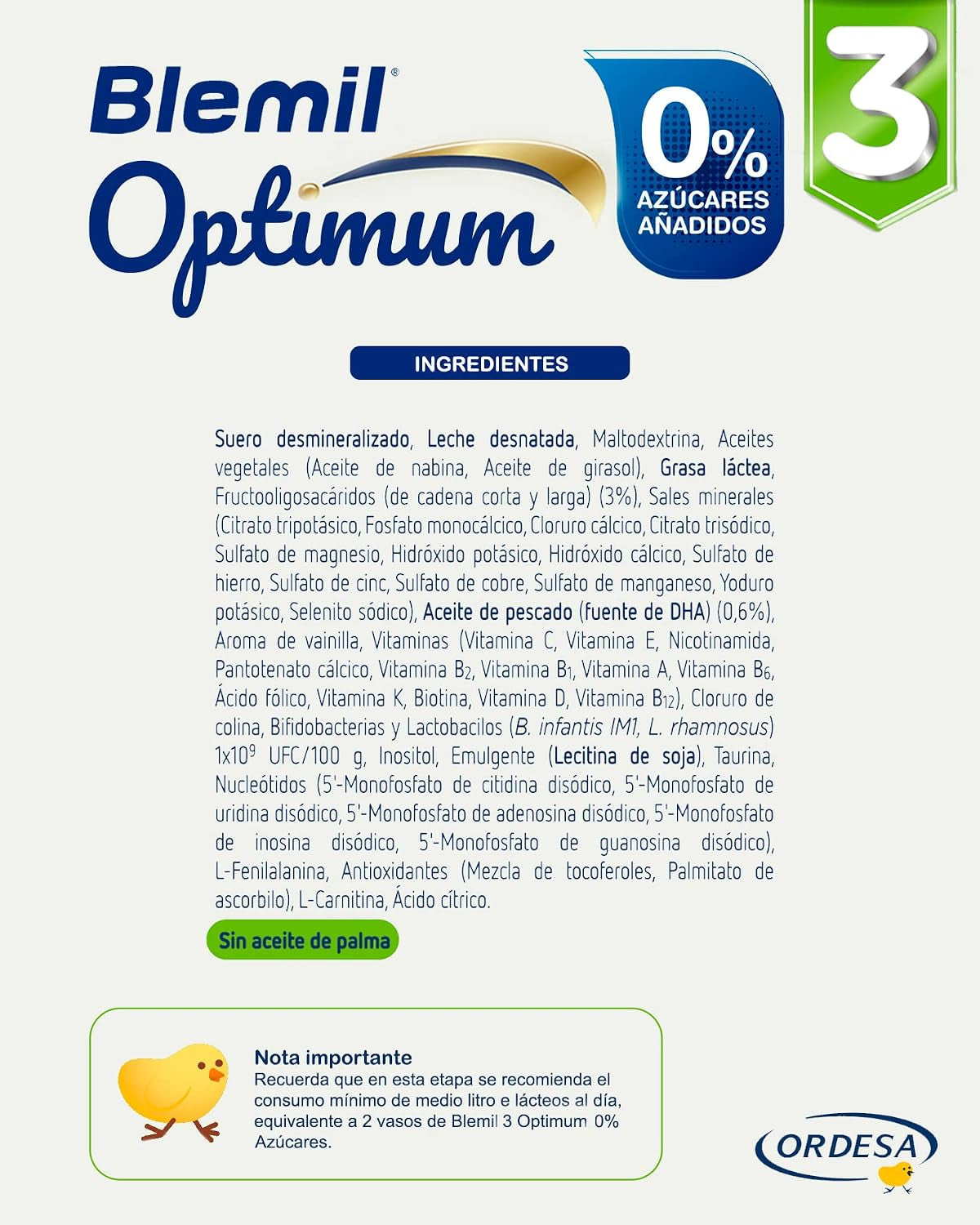 Blemil 3 Optimum Protech 0% Azúcares Añadidos - Preparado Lácteo En Polvo, Desde Los 12 Meses, 800 G